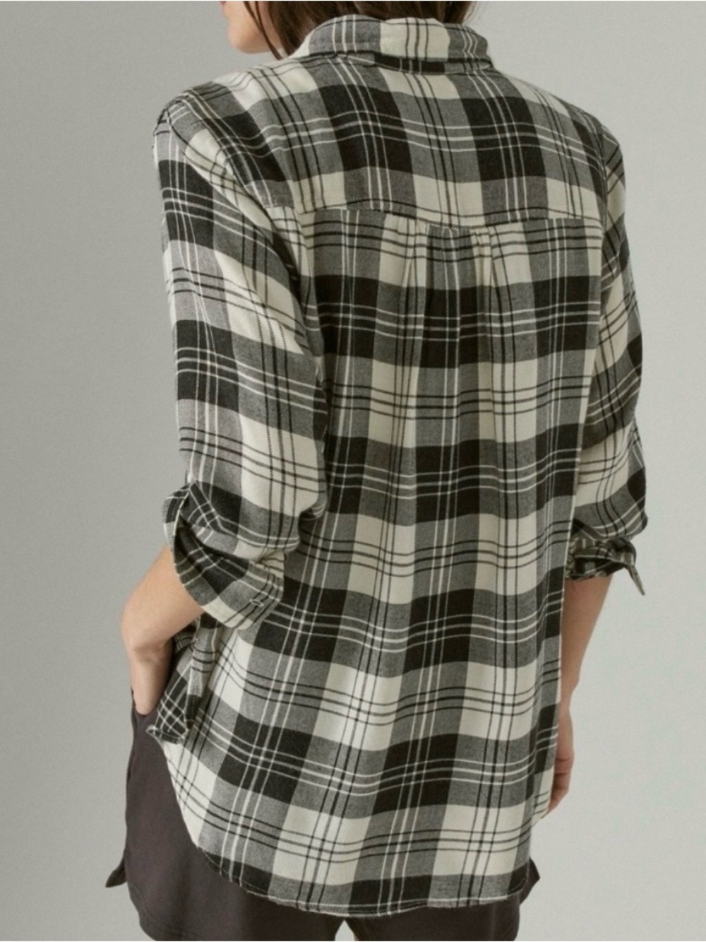Lucky Brand Cloud Plaid Lightweight Boyfriend Flannel with Chest Pocket. XL - Picture 3 of 16
